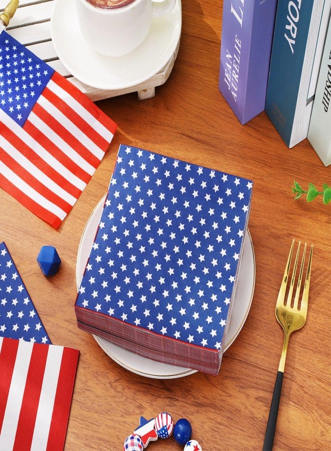 JarThenaAMCS 100Pcs 4th of July Paper Napkins 3ply American Flag Star Stripe Disposable Beverage Napkins Patriotic Cocktail Dinner Napkins for Independence Day Party Supplies - Image 3